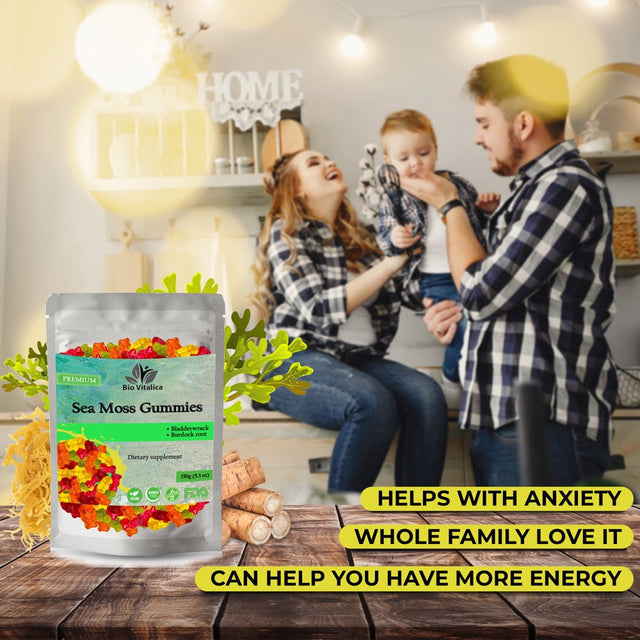 Irish Sea Moss Gummies with Burdock Root + Bladderwrack - Wildcrafted Sea Moss Raw Organic Gummy with Sea Moss Gel & Powder - Seamoss Gummies Vegan - Dr Sebi Sea Moss Diet - Immunity & Detox, Energy