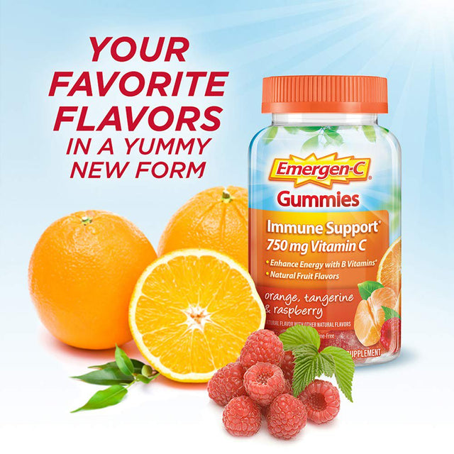 Emergen-C 750Mg Vitamin C Gummies for Adults, Immunity Gummies with B Vitamins, Gluten Free, Orange, Tangerine and Raspberry Flavors -90 Count