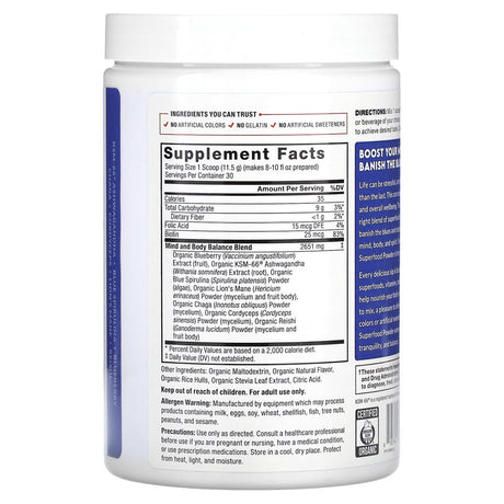 Force Factor Organics, Blues Superfood Powder, Summer Berry, 12.1 Oz (344 G)