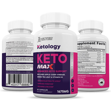 Ketology Keto ACV MAX Pills 1675Mg Dietary Supplement 60 Capsules
