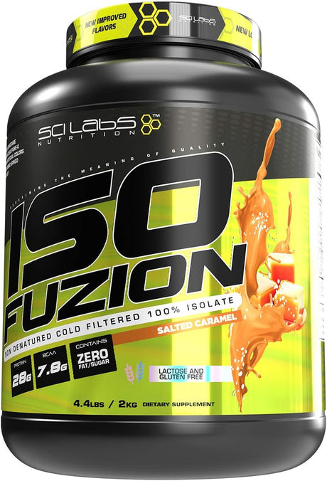 Iso Fuzion 100% Whey Isolate by Scilabs Nutrition | 28G Non Denatured Protein Powder, Salted Caramel Flavor, 4.4Lb