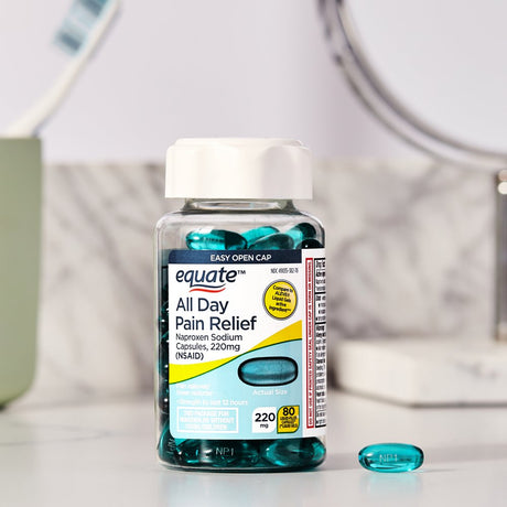 Equate Naproxen Sodium All Day Pain Relief Liquid Gels, 220 Mg, 80 Count