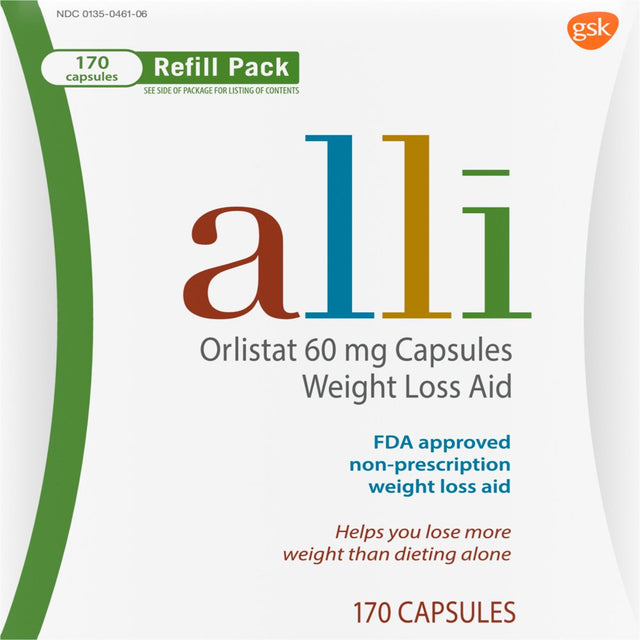 Alli Weight Loss Supplement Pills, Alli Orlistat 60Mg Capsules, 170 Count Refill Pack