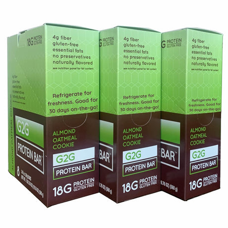 G2G Protein Bar, Almond Oatmeal Cookie, Real Food Ingredients, Refrigerated for Freshness. 24 Count (3 Packs of 8)