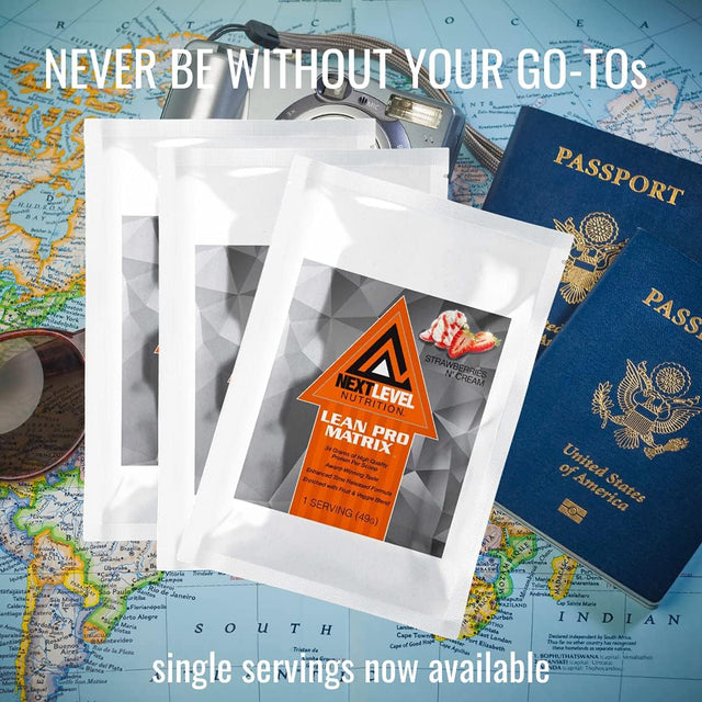 Lean Pro Matrix Protein Travel Packs by Next Level Nutrition | Strawberries and Cream | 7 Day Supply Single Servings