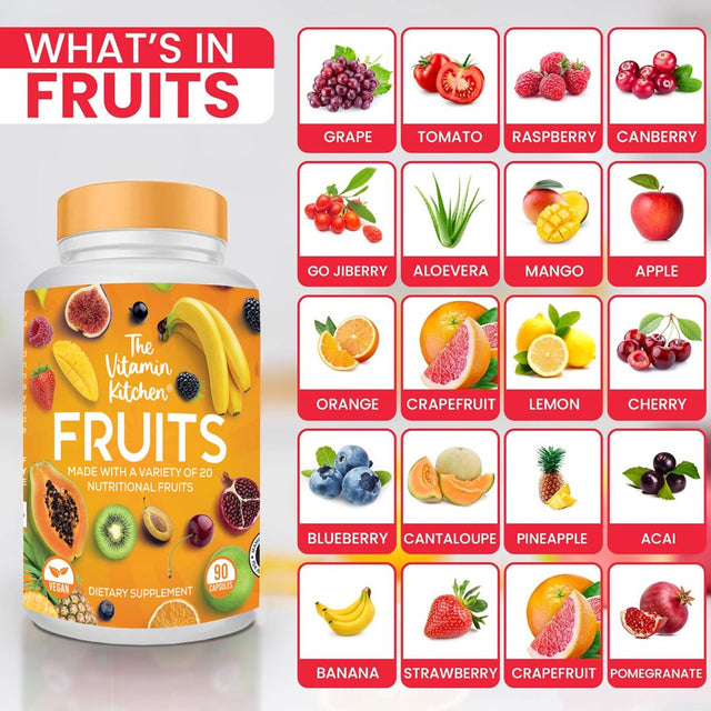 Fruits and Veggies Supplement- 90 Fruit and 90 Veggie Superfood Capsules-Soy and Vegan Free,100% Whole Natural Fruits and Vegetable Supplements for Adults by the Vitamin Kitchen (2-Pack)