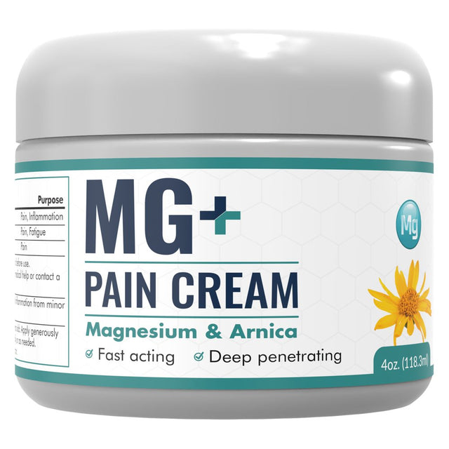 Mars Wellness MG+ Pain Cream - Extra Strength Magnesium and Arnica Cream - 4 OZ Tub - Sore Legs and Joints, Leg Cramps, Sports and Arthritis Pain Rub