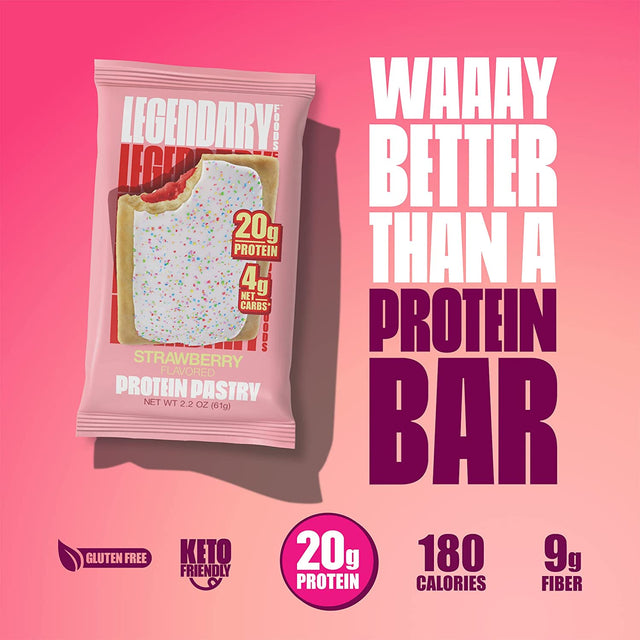 Legendary Foods 20 Gr Protein Pastry | Low Carb Tasty Protein Bar Alternative | Keto Friendly | No Sugar Added | High Protein Snacks | Gluten Free Breakfast | Keto Food - Strawberry (8-Pack)