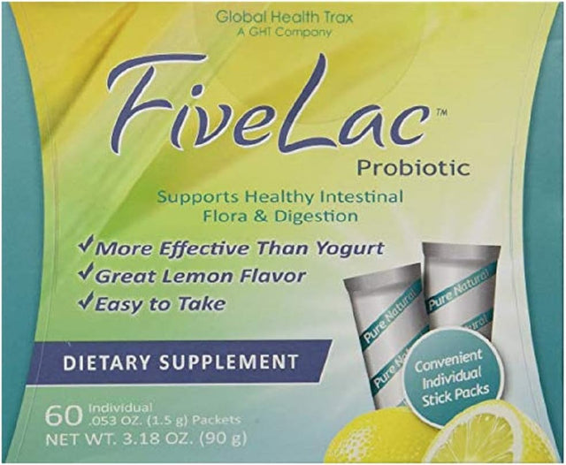 Fivelac Probiotic Lemon Flavor Dietary Supplement (4 Box) 60 Packets by GHT Support Your Daily Health and Wellness Needs