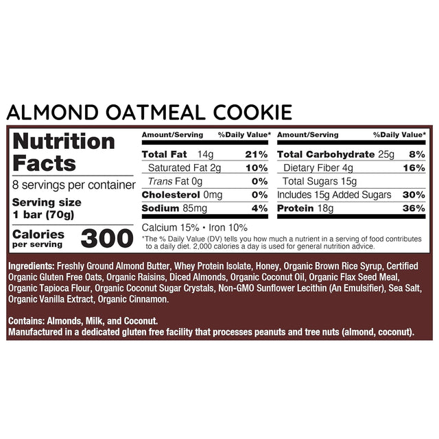 G2G Protein Bar, Almond Oatmeal Cookie, Real Food Ingredients, Refrigerated for Freshness. 24 Count (3 Packs of 8)