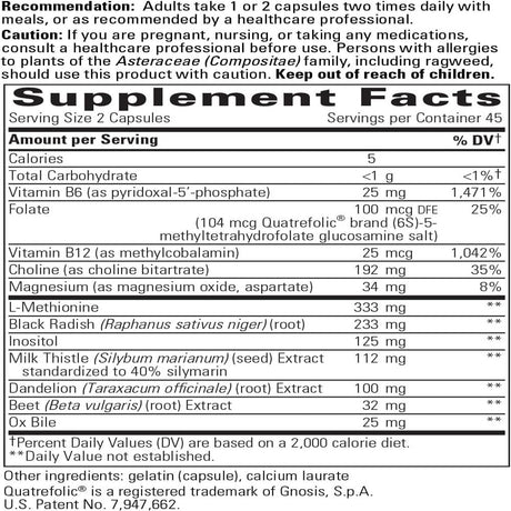 Integrative Therapeutics Lipotropic Complex - Liver Support with Milk Thistle, Vitamin B12, Bile Salts & Dandelion Root Extract* - Gluten-Free & Dairy-Free Liver Health Supplement* - 90 Capsules Standard Packaging