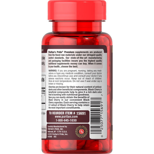 2 Pack - Puritan'S Pride Black Cherry 1000 Mg Capsules, 100 Count