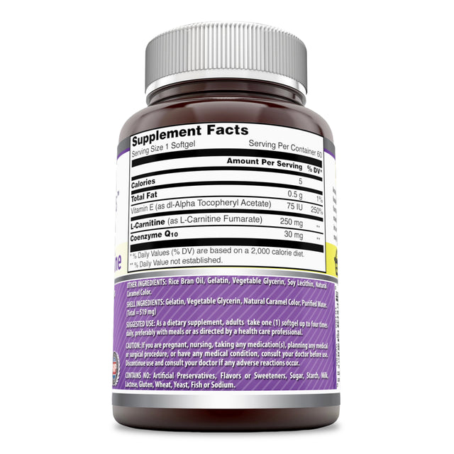 Amazing Formulas Coq10 30 Mg + L -Carnitine 250 Mg 60 Softgels