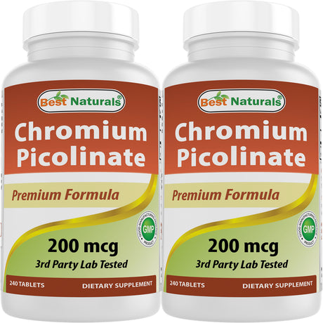 2 Pack Best Naturals Chromium Picolinate 200 Mcg 240 Tablets
