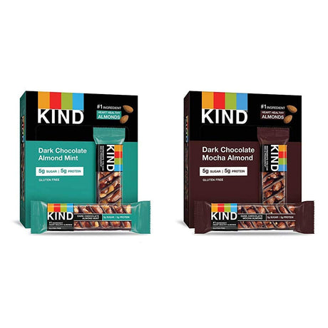 KIND Bars, Dark Chocolate Mint and Dark Chocolate Mocha Almond, Healthy Snacks, Gluten Free, Low Sugar, 12 Count