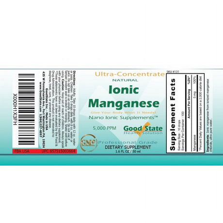 Good State Liquid Ionic Minerals - Manganese Ultra Concentrate - (10 Drops Equals 5 Mg, 100 Servings per Bottle)