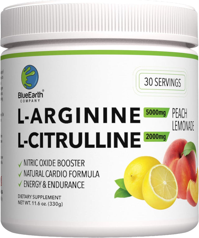 L-Arginine 5000Mg + L-Citrulline 2000Mg Complex Powder Supplement - Nitric Oxide Booster - Peach Lemonade Flavored - 330G