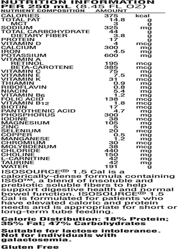 Isosource Complete Nutrition, 1.5 Calorically Dense, Unflavored, 8.45 Fl Oz (Pack of 24)