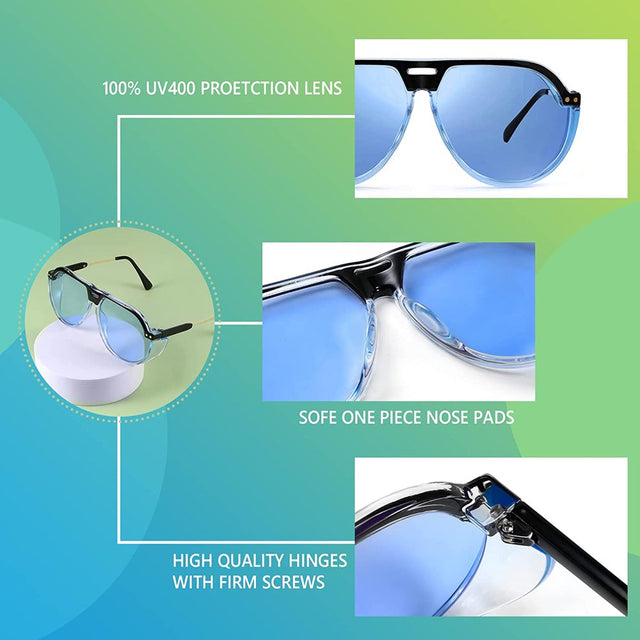 FEISEDY Women Men Vintage Aviator Sunglasses Side Shield Large Sqaure Frame Punk Style UV400 Protection B2237