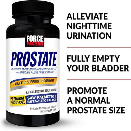Force Factor Prostate Saw Palmetto and Beta Sitosterol Supplement for Men, Prostate Health Support, Prostate Size Support, Urinary Relief, Bladder Control, Reduce Nighttime Urination, 60 Softgels