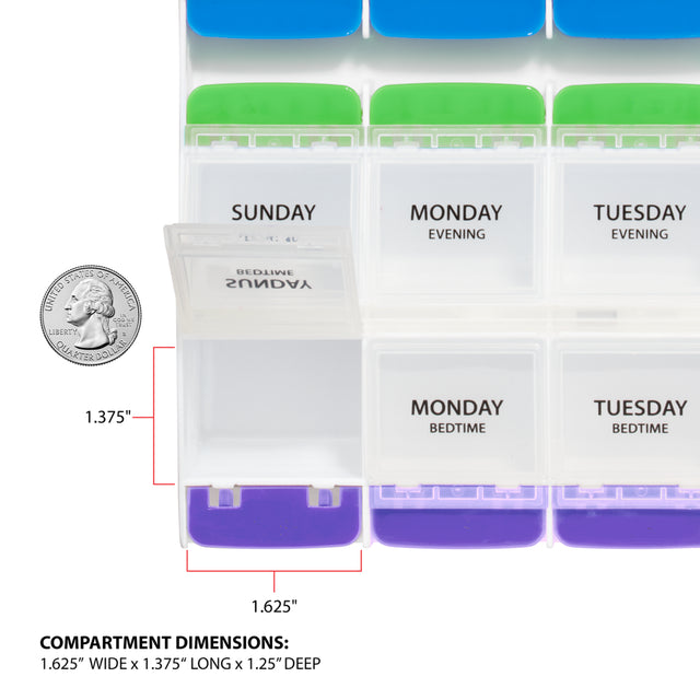 Ezy Dose Weekly (4X/Day) Push Button Pill Organizer, Daily AM/PM Medication Storage (3XL)