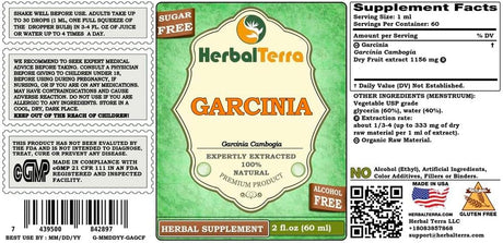 Garcinia (Garcinia Cambogia) Glycerite, Organic Dried Fruits Alcohol-Free Liquid Extract 2 Oz