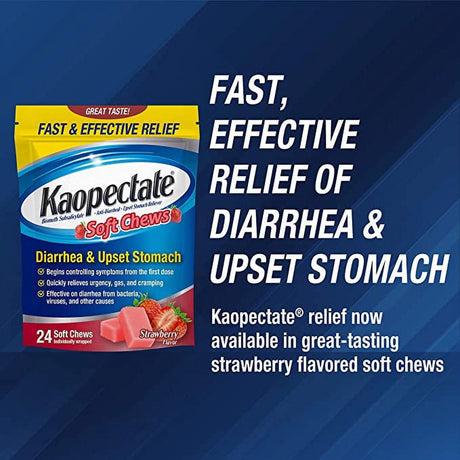 Kaopectate Soft Chews, Bismuth Subsalicylate, Anti-Diarrheal and Upset Stomach Reliever, 24 Ct