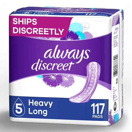 Always Discreet Incontinence Pads, Heavy Absorbency, Long Length, 117 CT, Unscented