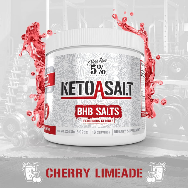 5% Nutrition Rich Piana Keto Asalt Legendary BHB Salts, Exogenous Ketones Supplement Drink Powder, Stay in Ketosis, Improve Energy & Focus, Burn Stored Fat, 8.9 Oz, 16 Servings (Cherry Limeade)