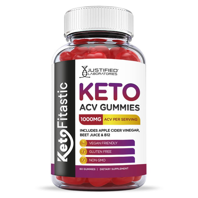 Justified Laboratories Ketofitastic Keto Gummies 1000MG ACV with Pomegranate Juice Beet Root B12 60 Gummys