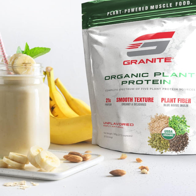 Granite® Organic Vegan Plant Protein (Unflavored) | 21G Complete Spectrum Protein to Build Lean Muscle | 5 Plant Sources: Pea, Pumpkin, Chia, Rice, Coconut Milk | No Gluten, Dairy or Soy | 1.8Lb