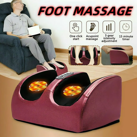 INTBASE Foot Massager with Heat,Chronic Nerve Pain Therapy Spa Gift Deep Kneading Rolling Massage for Leg Calf Ankle, Electric Shiatsu Foot Massager(Claret)