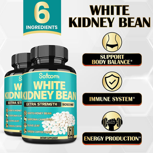 𝟲𝗶𝗻𝟭 White Kidney Bean Extract Pills- Equivalent to 𝟵𝟬𝟱𝟬𝗺𝗴 of 6 Herbs - Support Body Building, Starch, and Form Management for Women & Men - 2 Packs 60 Caps for 4 Months