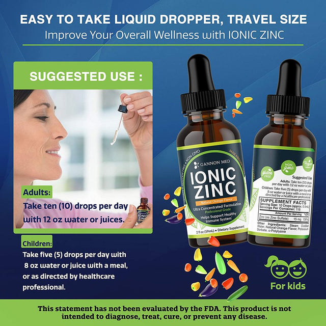 Ionic Zinc 2 Pack Liquid Natural Orange Flavor Drops - 220+ Day Zinc Supply - Gentle on Stomach - Easy to Take - Adult & Child Serving Size - Maximum Absorption & Potency Zinc Sulfate 15 Mg - Vegan