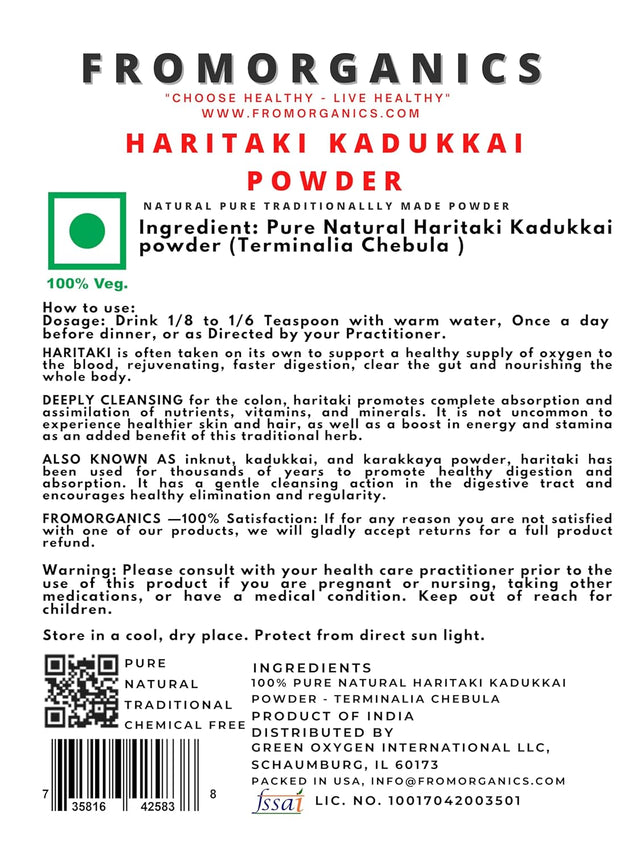 Fromorganics Organic Haritaki Kadukkai Drink Powder - for Detoxification & Rejuvenation (1 Oz)