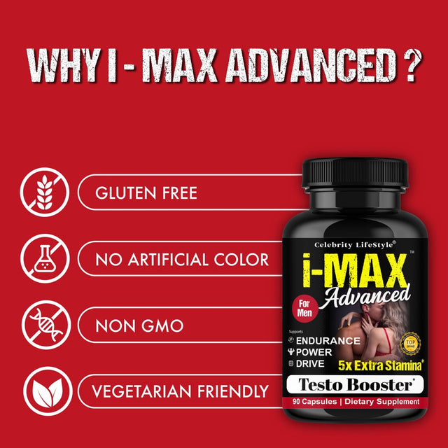 I-Max Testosterone Booster Vitamin Supplement for Men, Male Enhancing 60 Pills by Celebrity Lifestyle