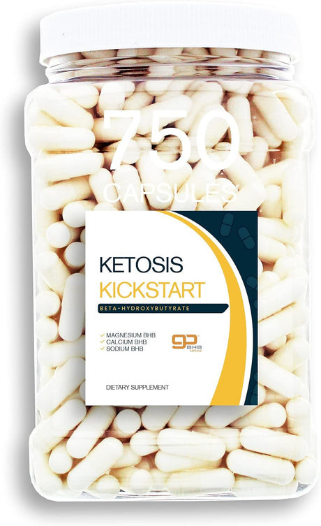 Ketosis Kickstart - 750 CT Beta-Hydroxybutyrate Salts for Ketogenic Diet in a Clear Square Grip Jar