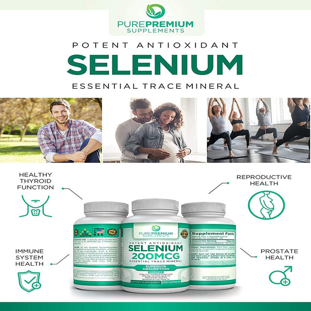 Selenium by Purepremium Supplements - Maximum Strength - Non-Gmo - 200Mcg, 100 Capsules