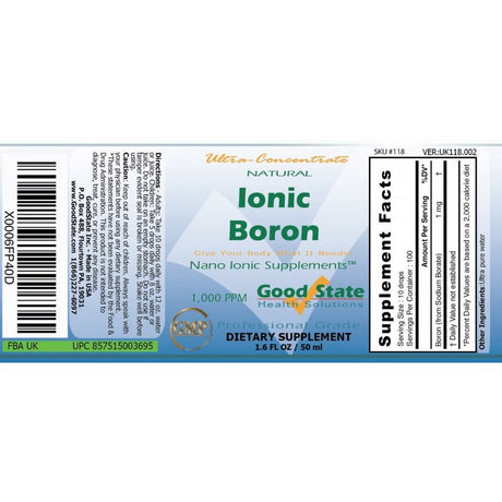 Good State Liquid Ionic Minerals - Boron Ultra Concentrate - (10 Drops Equals 100 Mcg, 100 Servings per Bottle)