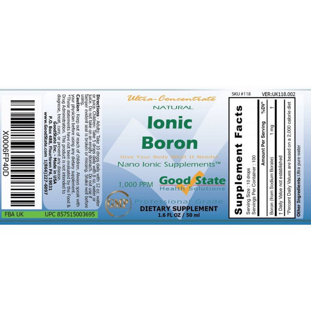 Good State Liquid Ionic Minerals - Boron Ultra Concentrate - (10 Drops Equals 100 Mcg, 100 Servings per Bottle)