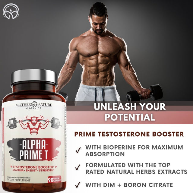 Alpha Prime Testosterone Booster for Men, Maca Root Powder 90 Ct, No Artificial Colors