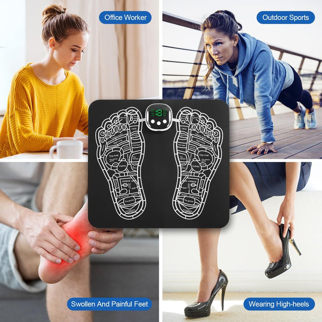 EMS Foot Massager Mat–Foot Stimulator Massager Pad–Foldable Feet and Calves Massage Machine with 8 Modes and 19 Intensity Levels, 2 Hours Long Battery Life, for Improved Circulation, Muscle Relaxation