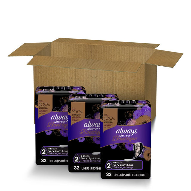 Always Discreet Boutique Incontinence Liners, Very Light Absorbency, Long Length, 96 Ct