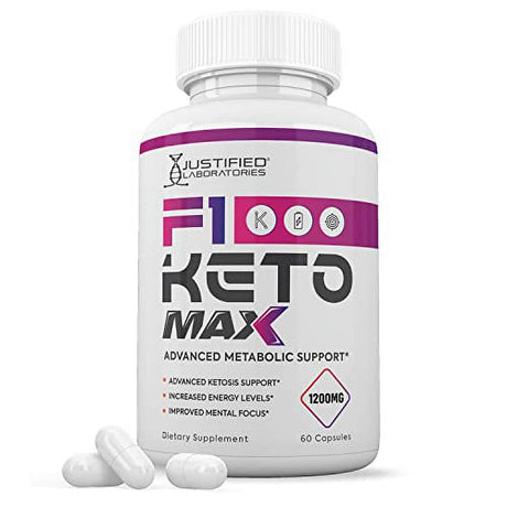 F1 Keto Max 1200MG Pills Includes Apple Cider Vinegar Gobhb Strong Exogenous Ketones Advanced Ketogenic Supplement Ketosis Support for Men Women 60 Capsules