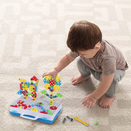 Gara Kids Construction Toy Set, 224 Pcs Peg Board Puzzle STEM Building Toy, 2-In-1 Preschool Learning Creative Toys, Take Apart Toy with Electric Drill for Children 3-10 Years Old
