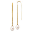 Finest Gold 14K Yellow Gold 7-8 Mm White Rice Freshwater Cultured Pearl Dangle Threader Earrings