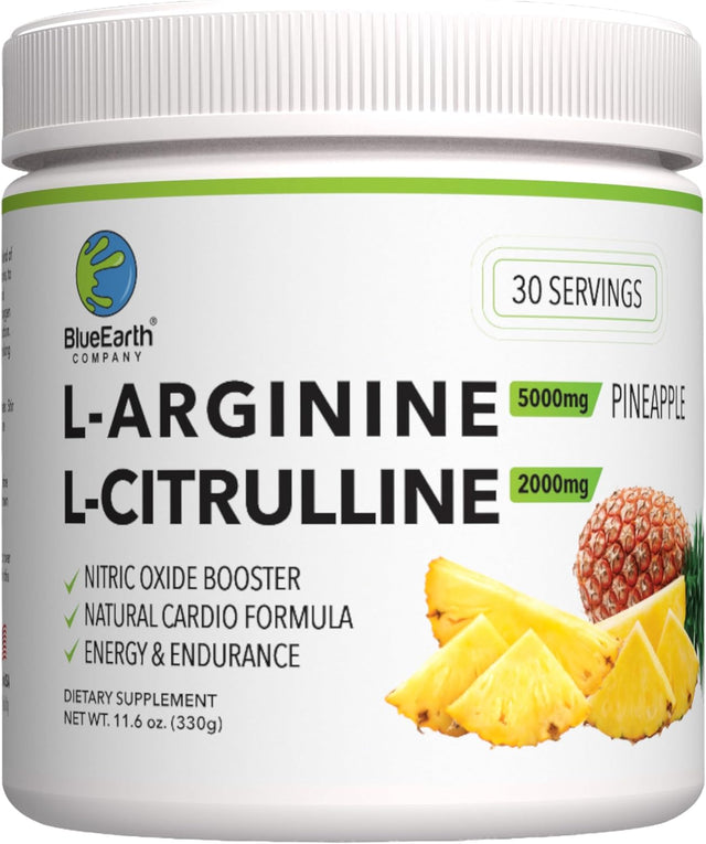 L-Arginine 5000Mg + L-Citrulline 2000Mg Complex Powder Supplement - Nitric Oxide Booster - Energy & Endurance - Pineapple Flavored - 330G