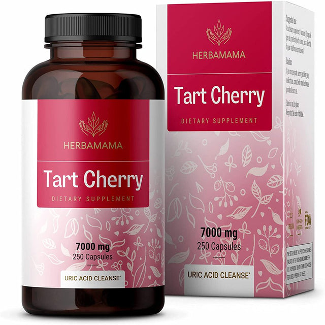 HERBAMAMA Tart Cherry Extract 250 Capsules - Joint Support & Uric Acid Control