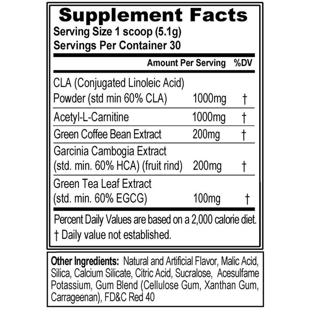 L-Carnitine, CLA, Garcinia Cambogia, Green Coffee Bean & Green Tea Fat Burner Supplement - EVL Lean Mode Weight Loss Support Diet Supplement 30 Servings (Fruit Punch)