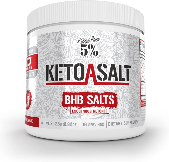 5% Nutrition Rich Piana Keto Asalt Legendary BHB Salts, Exogenous Ketones Supplement Drink Powder, Stay in Ketosis, Improve Energy & Focus, Burn Stored Fat, 8.9 Oz, 16 Servings (Cherry Limeade)